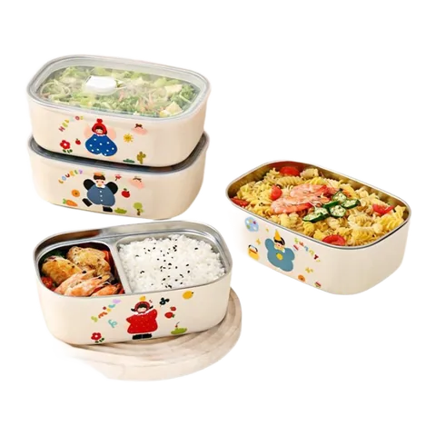 Cartoon Print Stainless Steel Lunch Box, model LB0005