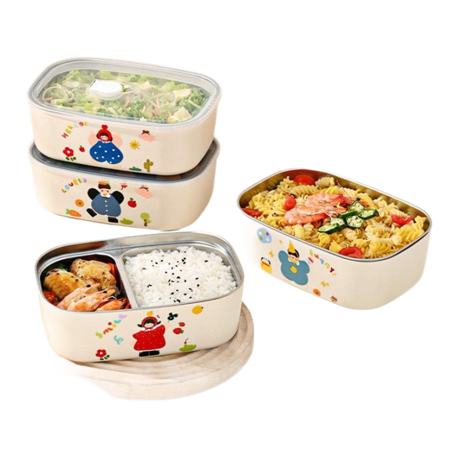 Cartoon Print Stainless Steel Lunch Box, model LB0005