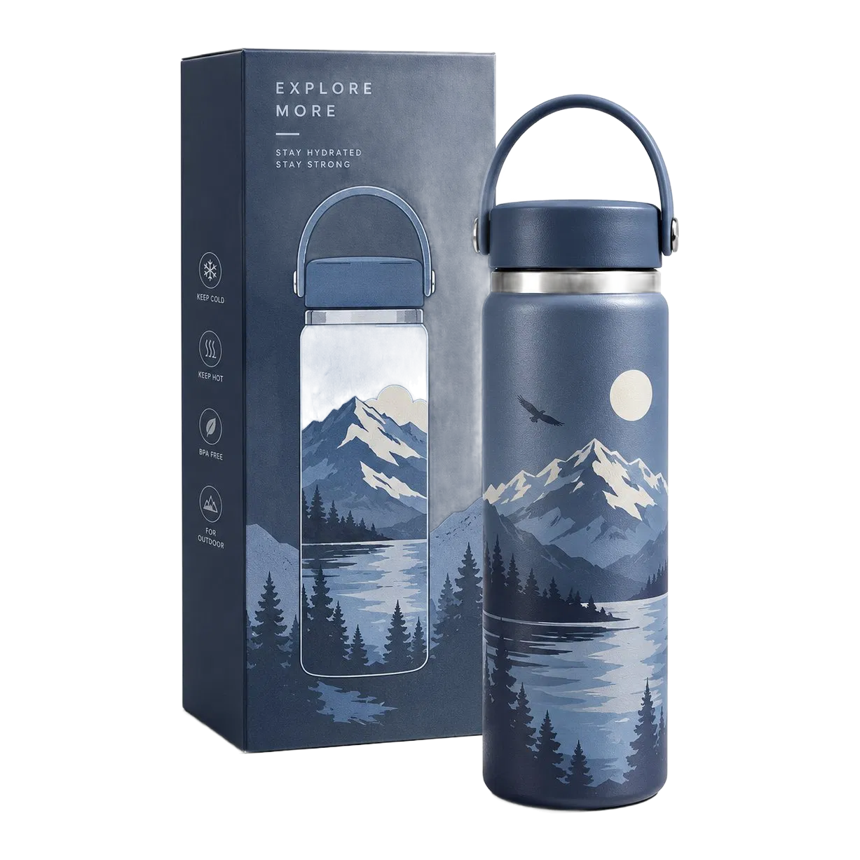 Mountain Print Vacuum Water Bottle, model VF0019