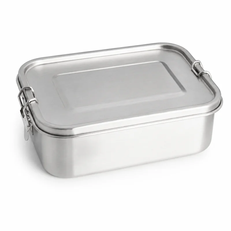 Stainless steel lunch box with clip closures from the supplied factory materials